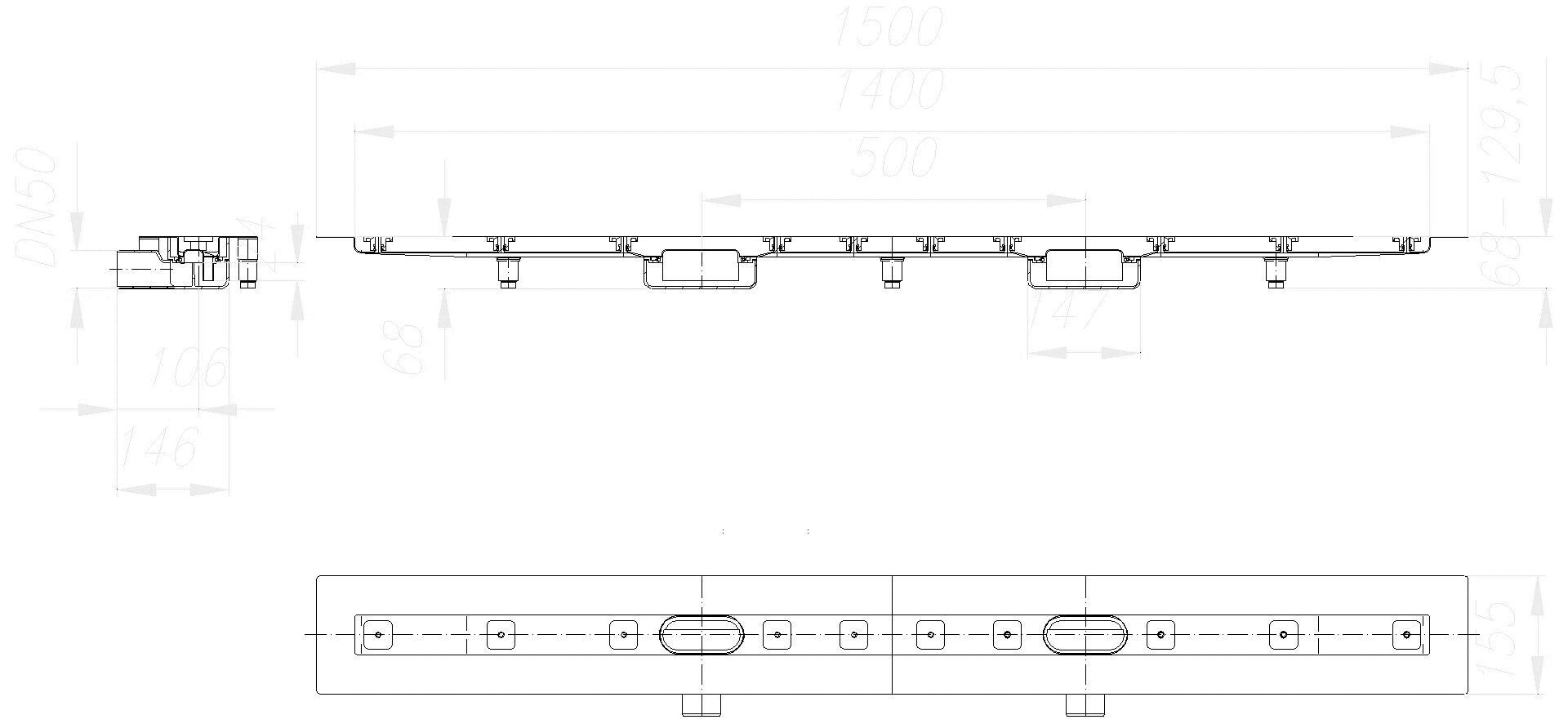 DALLMER Duschrinne CeraLine Nano F Duo 1400 mm, DN 50
