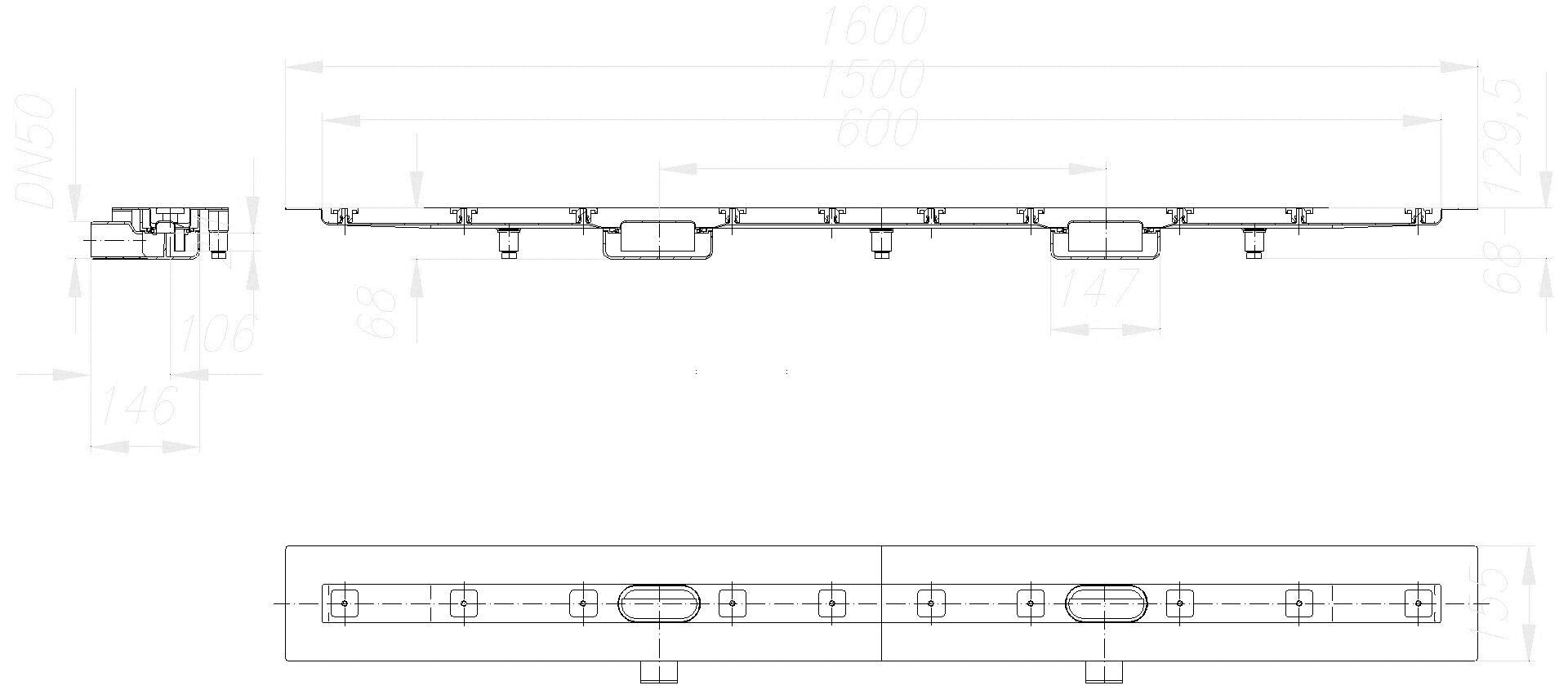 DALLMER Duschrinne CeraLine Nano F Duo 1500 mm, DN 50
