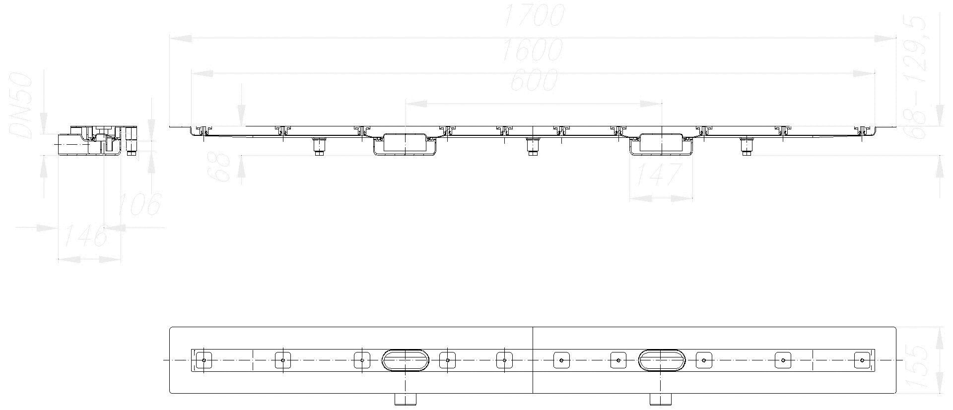 DALLMER Duschrinne CeraLine Nano F Duo 1600 mm, DN 50