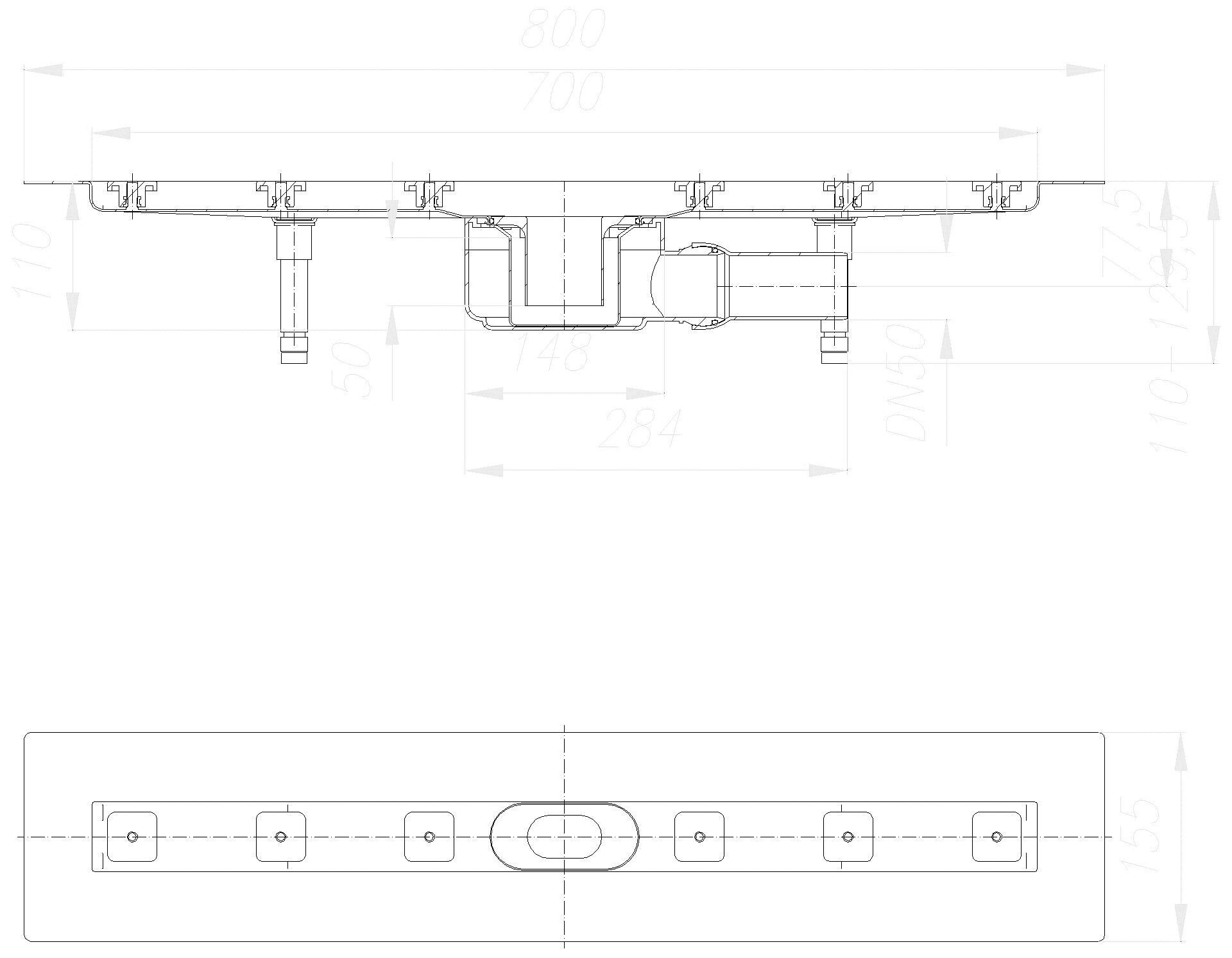 DALLMER Duschrinne CeraLine F 700 mm, DN 50