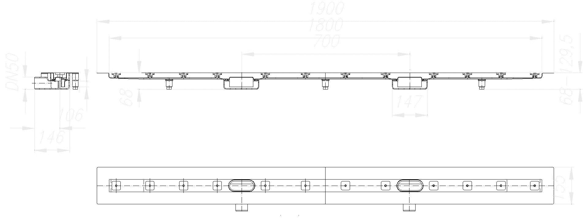 DALLMER Duschrinne CeraLine Nano F Duo 1800 mm, DN 50