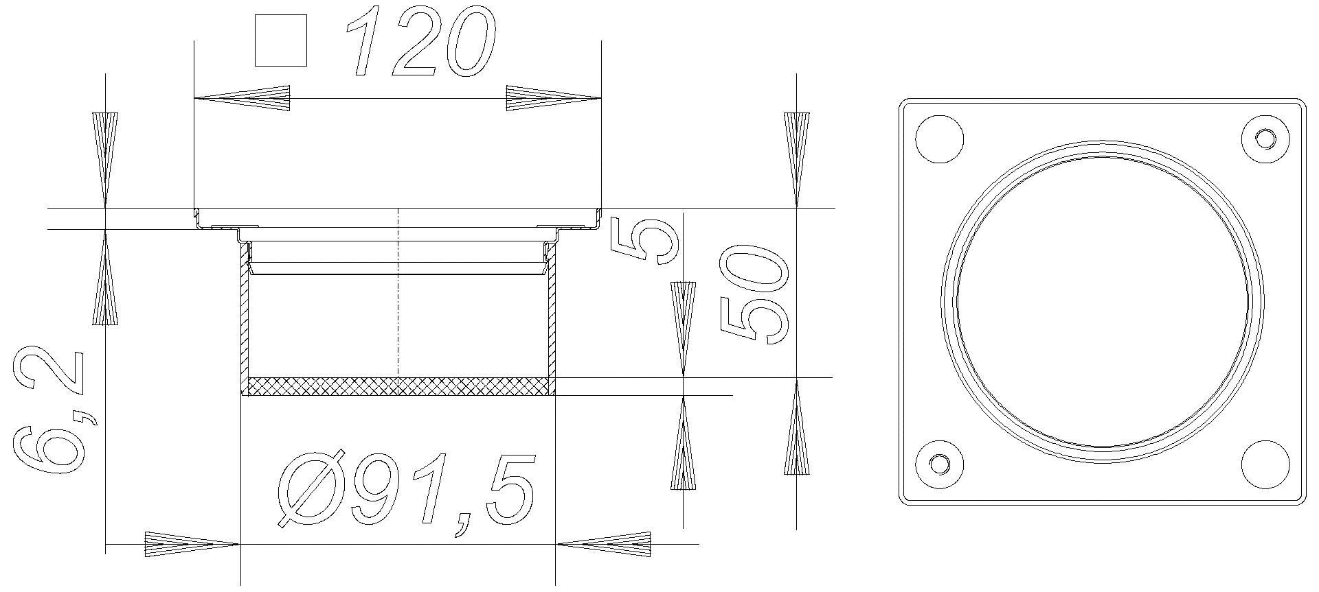 DALLMER Aufsatzrahmen V, S10/120, V4A, 120 x 120 mm