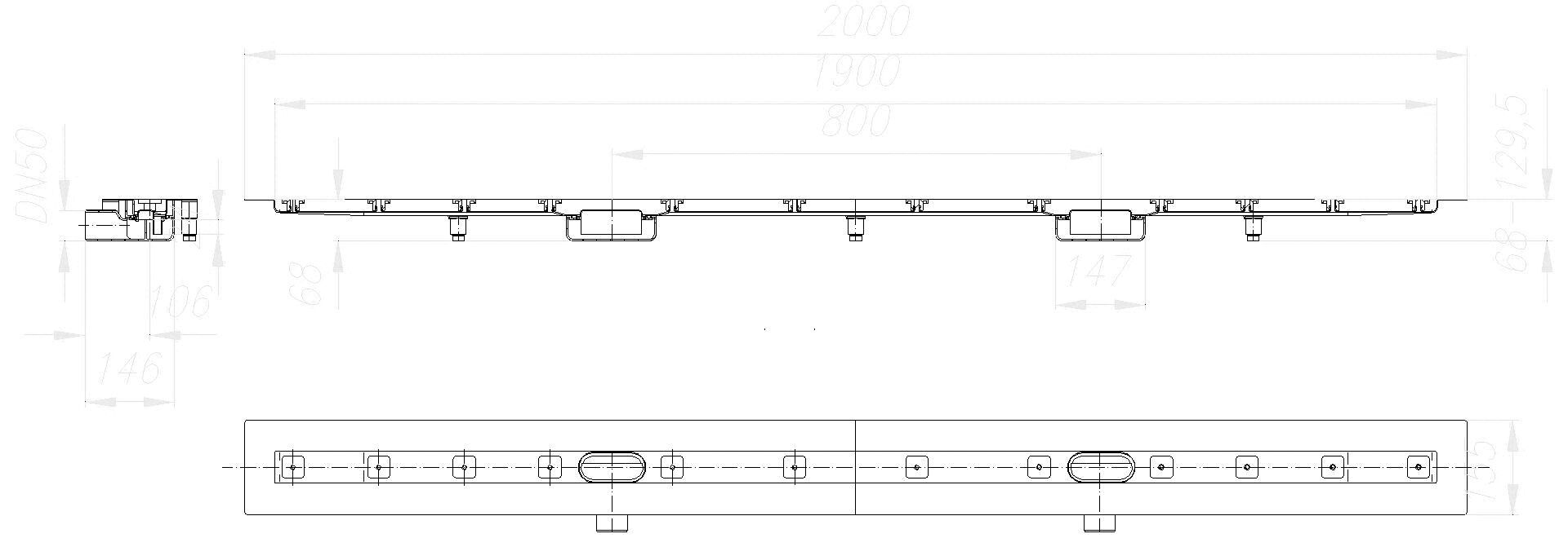 DALLMER Duschrinne CeraLine Nano F Duo 1900 mm, DN 50