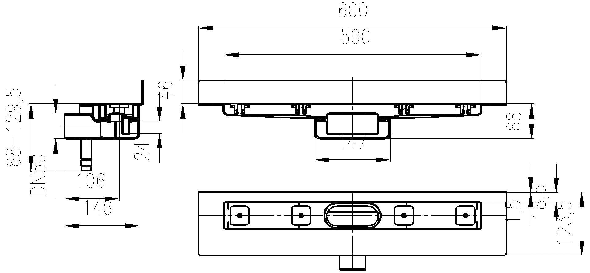 DALLMER Duschrinne CeraLine Nano W 500 mm, DN 50