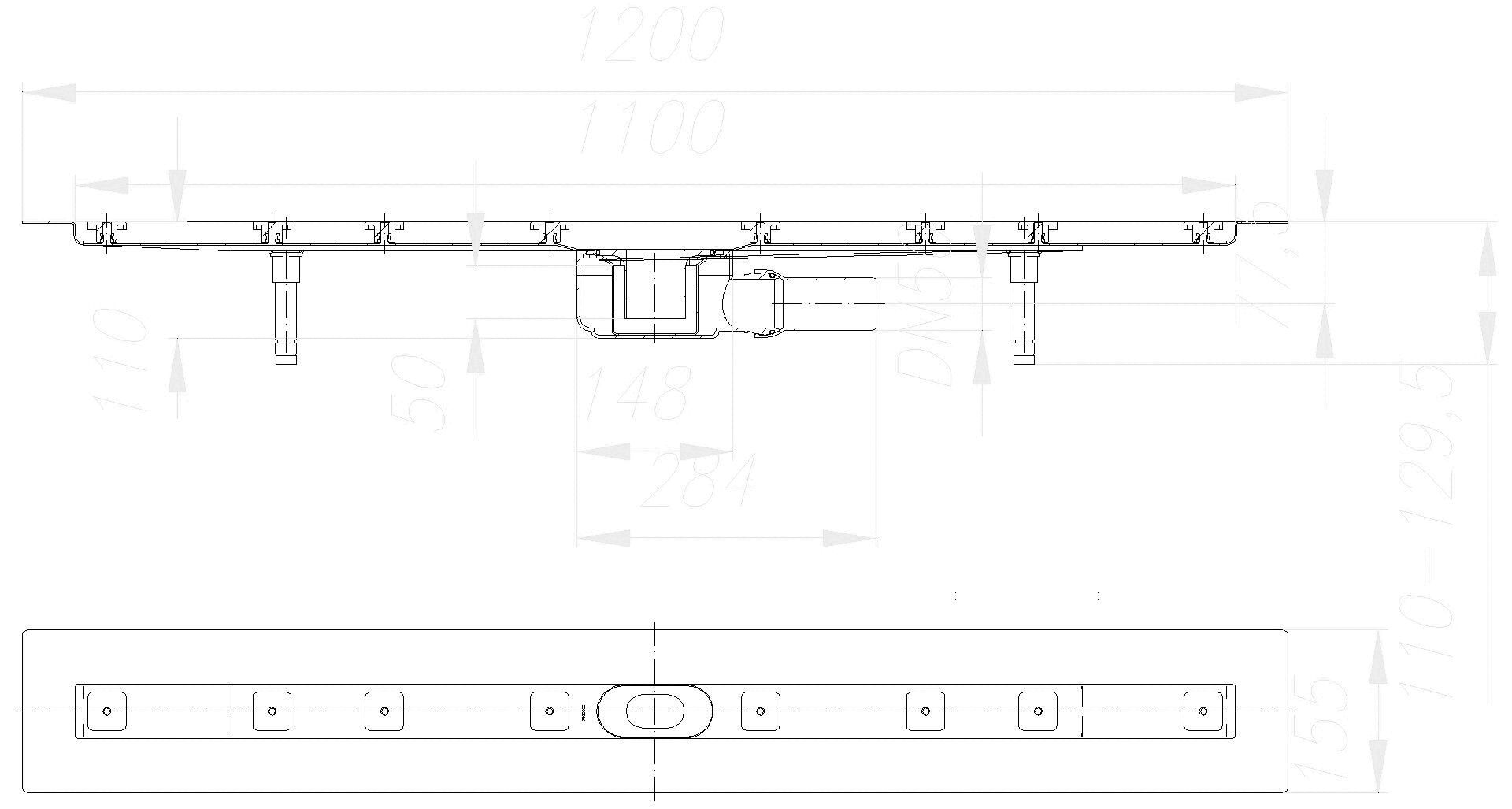 DALLMER Duschrinne CeraLine F 1100 mm, DN 50