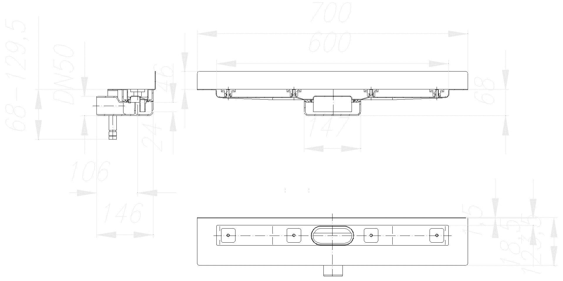 DALLMER Duschrinne CeraLine Nano W 600 mm, DN 50