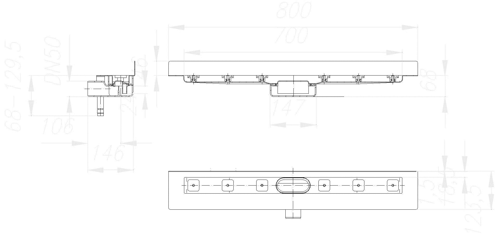 DALLMER Duschrinne CeraLine Nano W 700 mm, DN 50