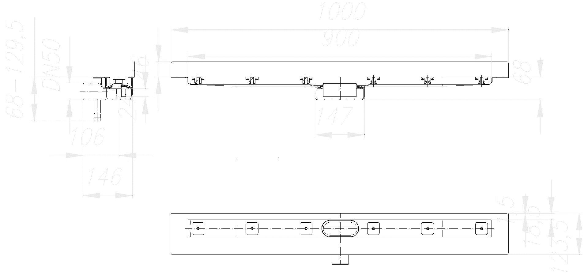DALLMER Duschrinne CeraLine Nano W 900 mm, DN 50