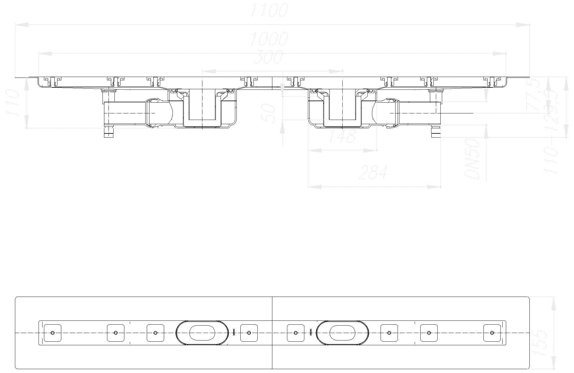 DALLMER Duschrinne CeraLine F Duo 1000 mm, DN 50