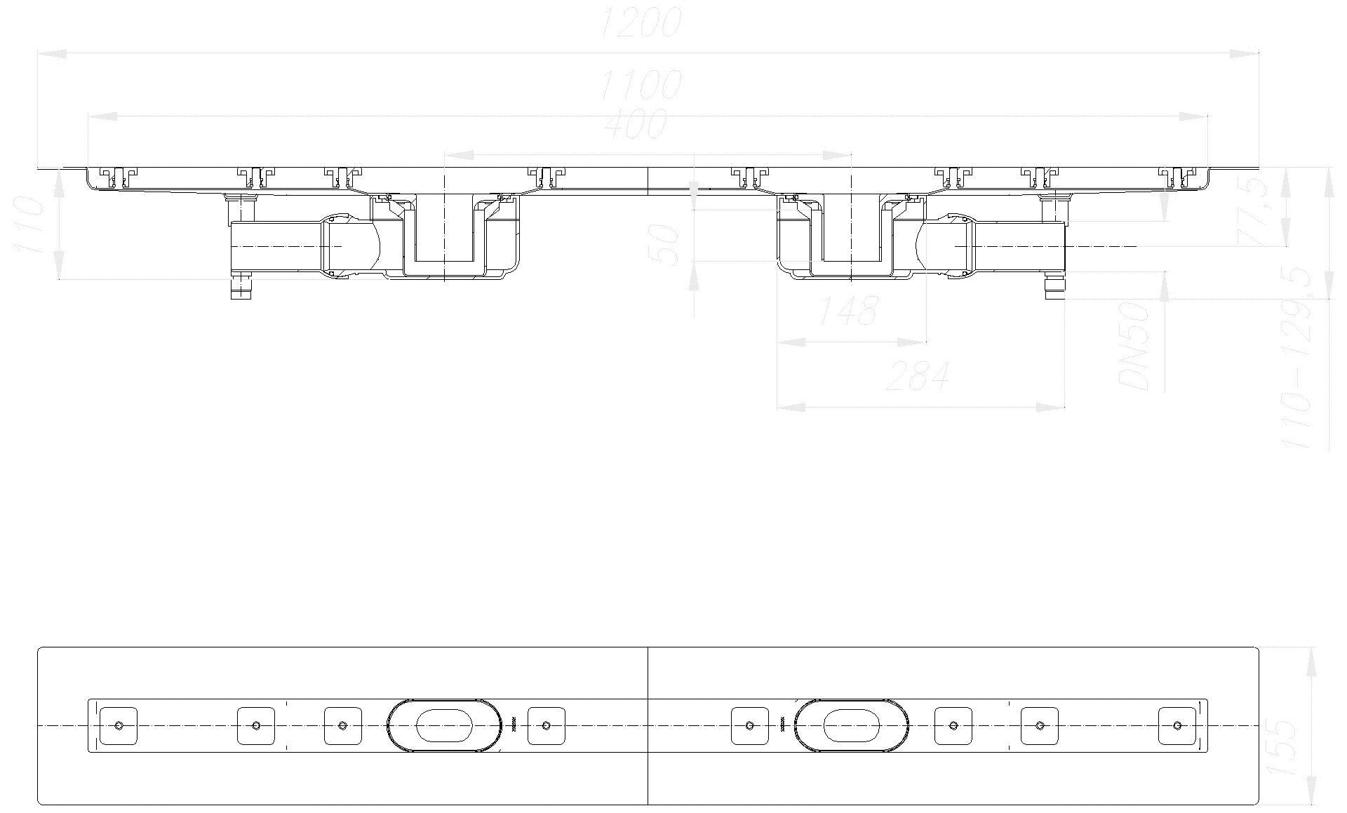 DALLMER Duschrinne CeraLine F Duo 1100 mm, DN 50