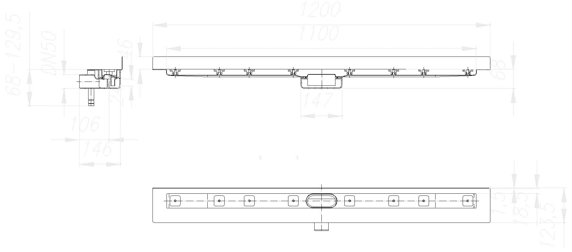 DALLMER Duschrinne CeraLine Nano W 1100 mm, DN 50
