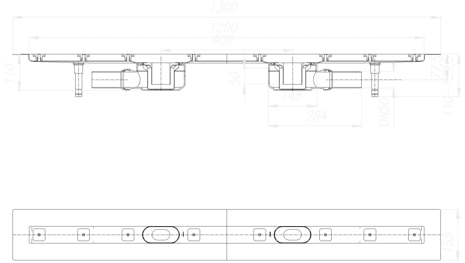 DALLMER Duschrinne CeraLine F Duo 1200 mm, DN 50