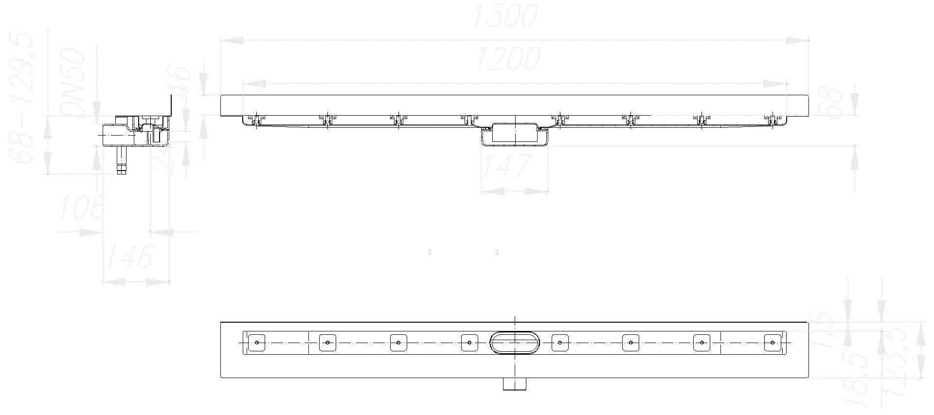 DALLMER Duschrinne CeraLine Nano W 1200 mm, DN 50