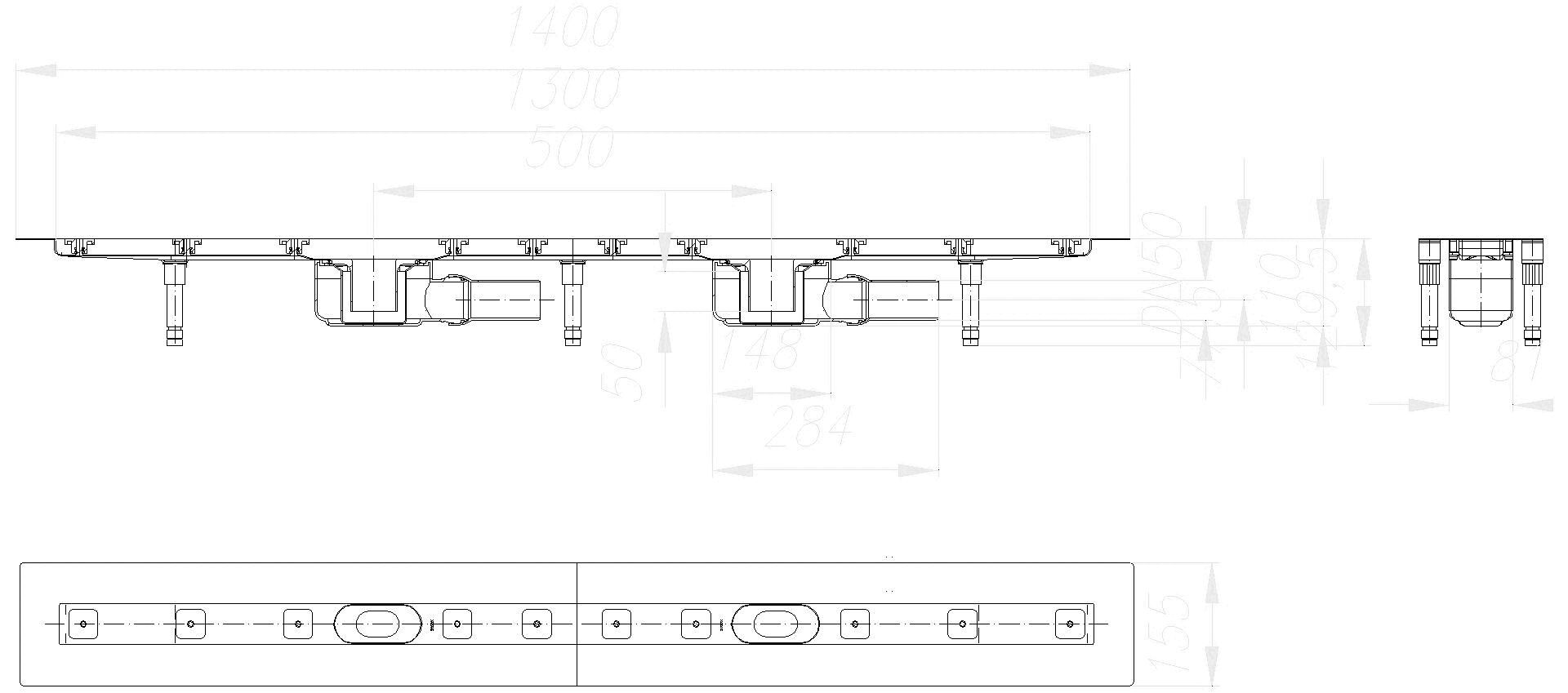 DALLMER Duschrinne CeraLine F Duo 1300 mm, DN 50
