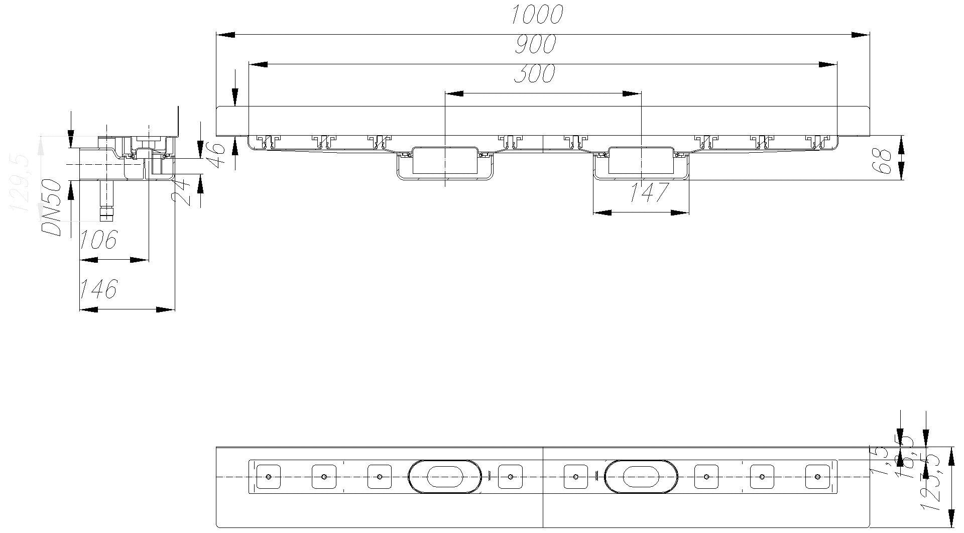 DALLMER Duschrinne CeraLine Nano W Duo 900 mm, DN 50