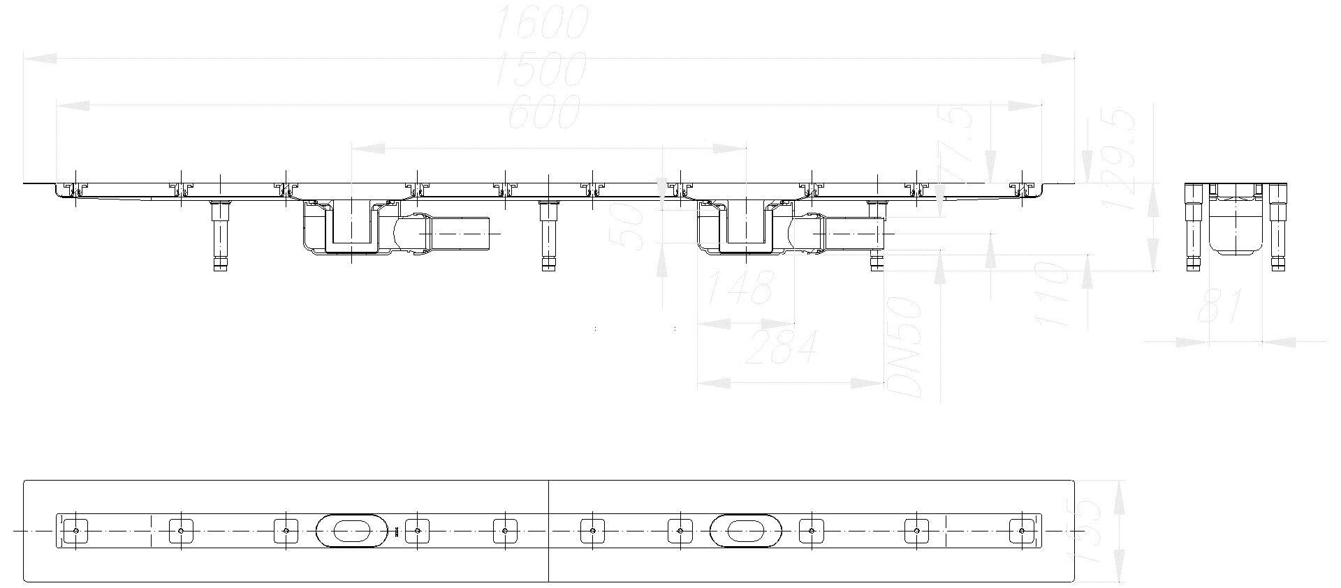 DALLMER Duschrinne CeraLine F Duo 1500 mm, DN 50
