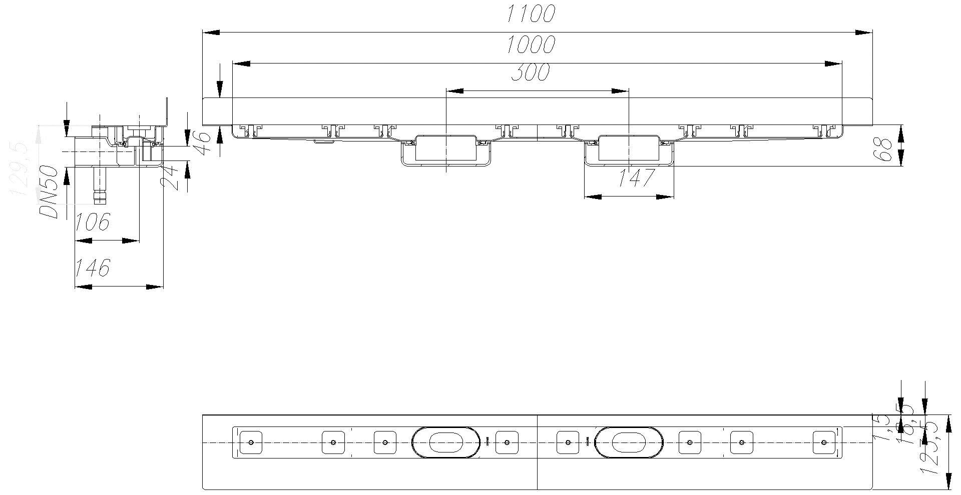 DALLMER Duschrinne CeraLine Nano W Duo 1000 mm, DN 50
