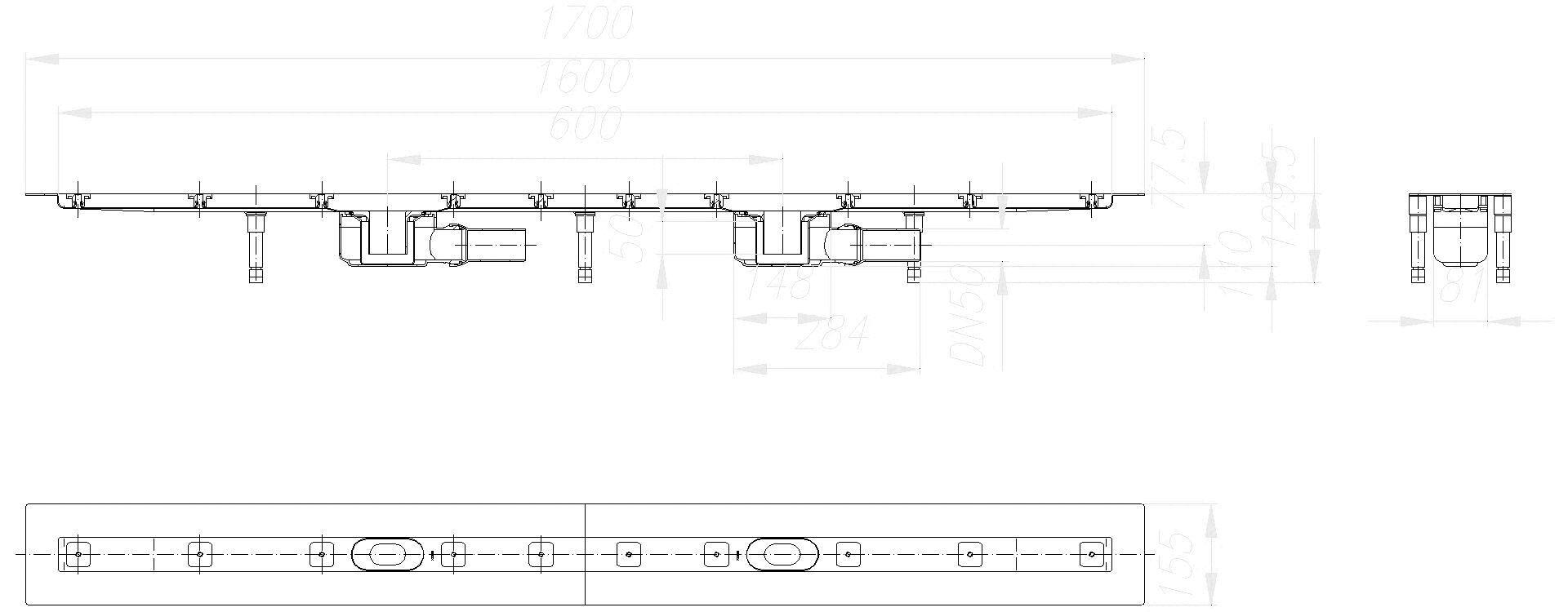 Dallmer - DALLMER Duschrinne CeraLine F Duo 1600 mm, DN 50