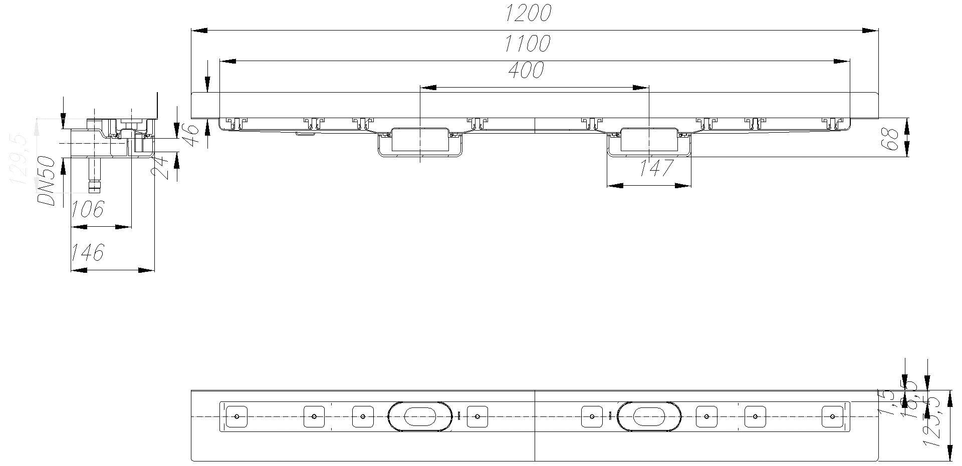 DALLMER Duschrinne CeraLine Nano W Duo 1100 mm, DN 50