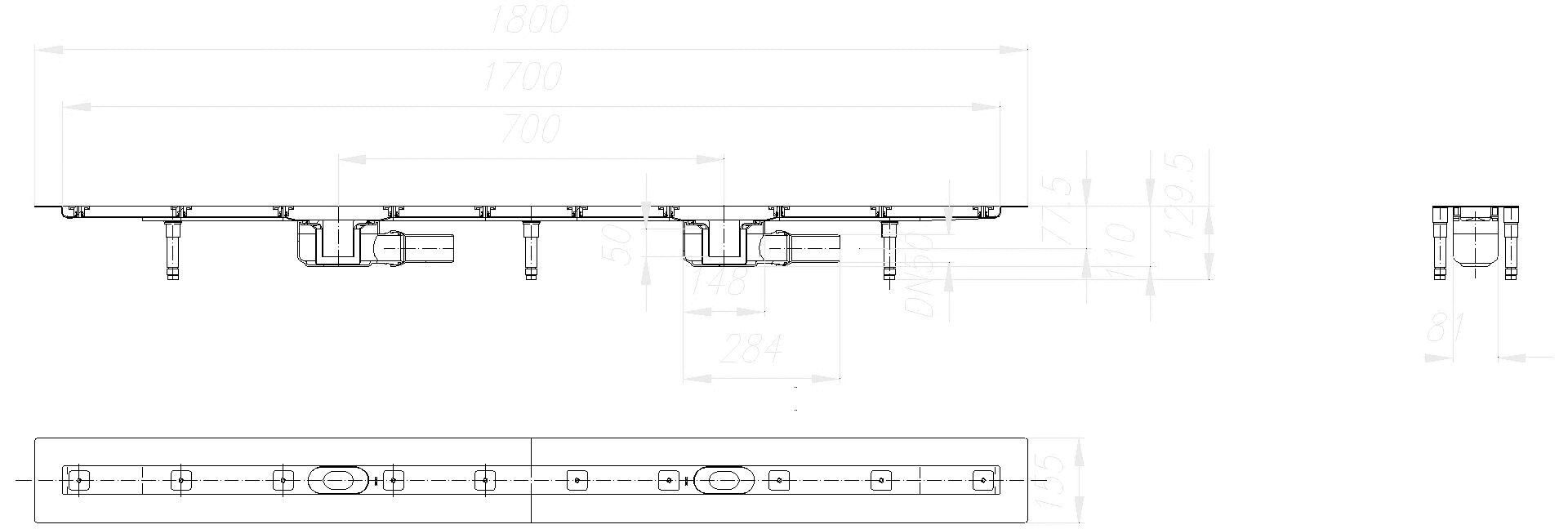 DALLMER Duschrinne CeraLine F Duo 1700 mm, DN 50