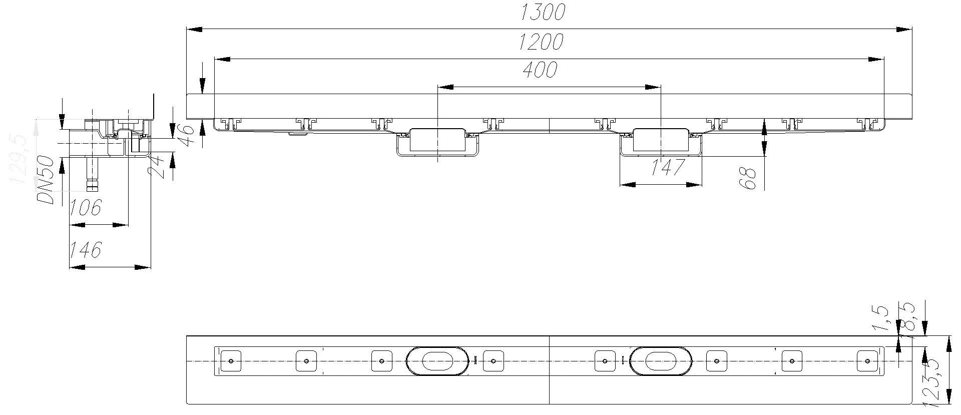 DALLMER Duschrinne CeraLine Nano W Duo 1200 mm, DN 50