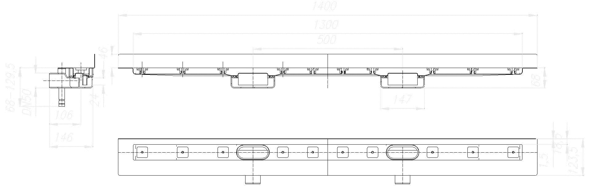 DALLMER Duschrinne CeraLine Nano W Duo 1300 mm, DN 50