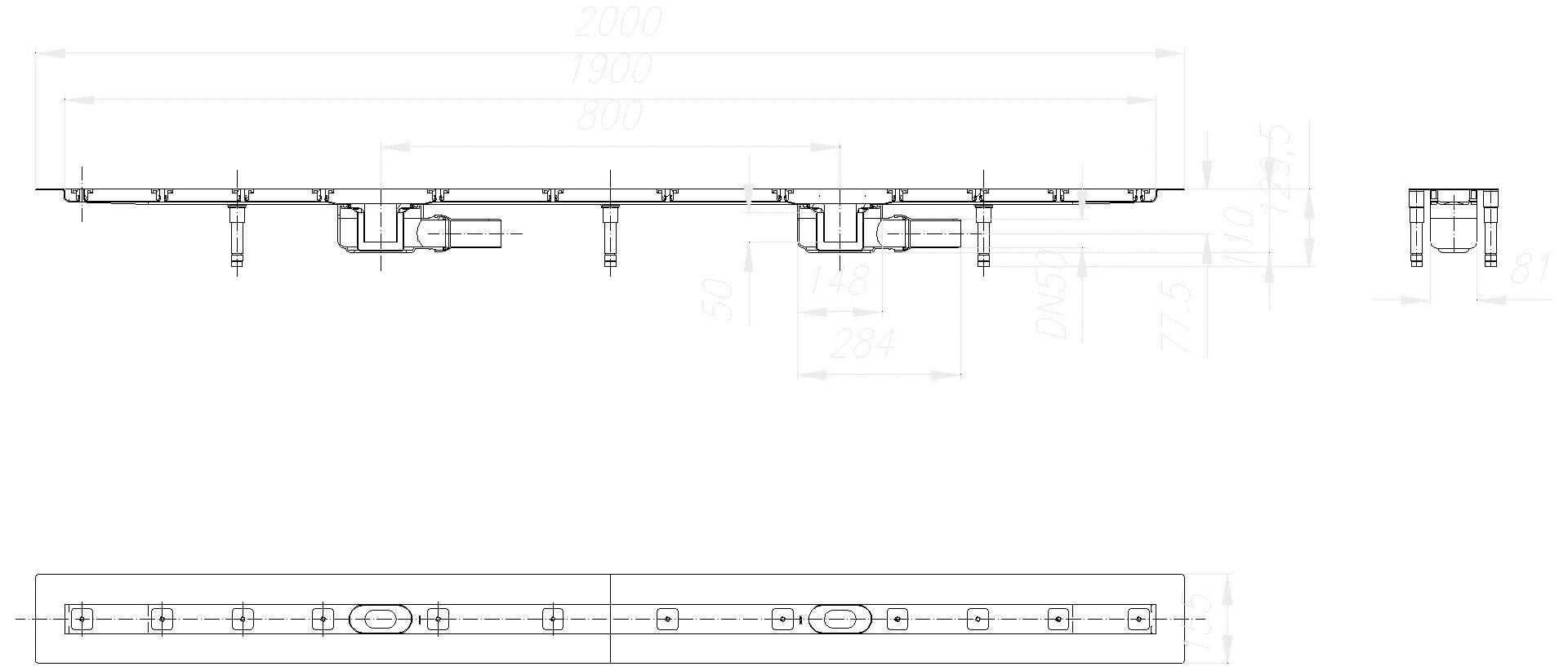 Dallmer - DALLMER Duschrinne CeraLine F Duo 1900 mm, DN 50