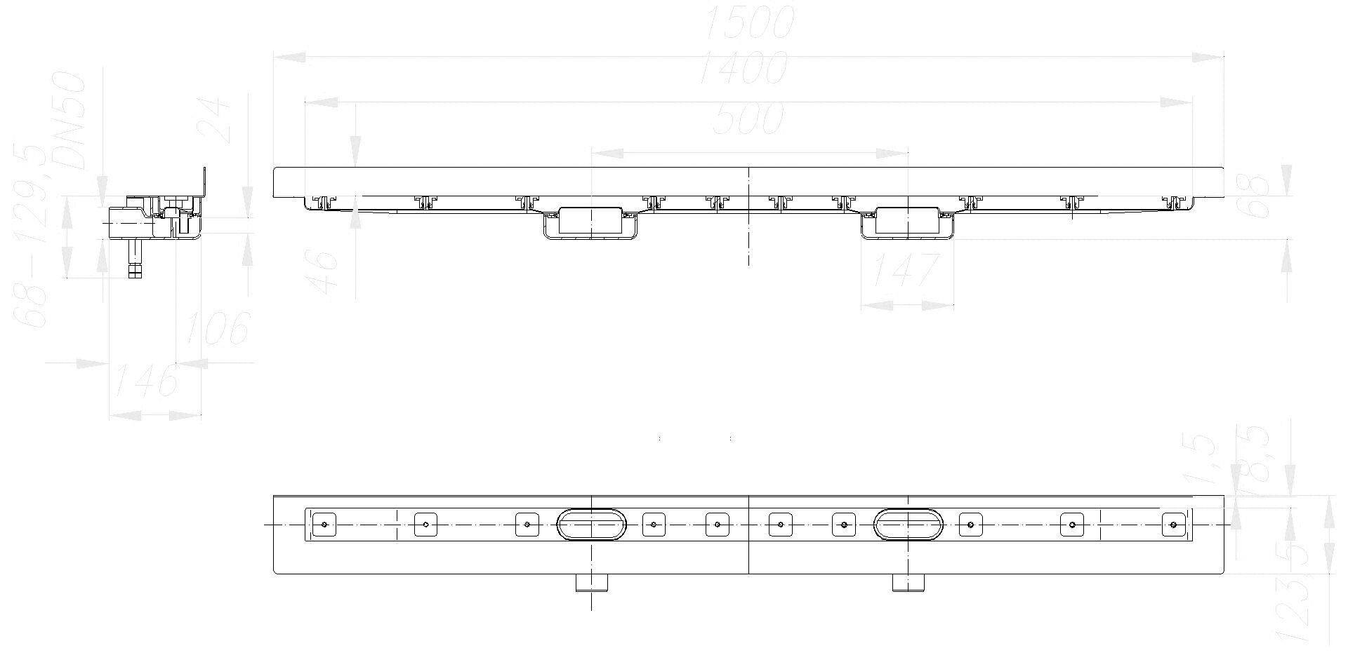 DALLMER Duschrinne CeraLine Nano W Duo 1400 mm, DN 50