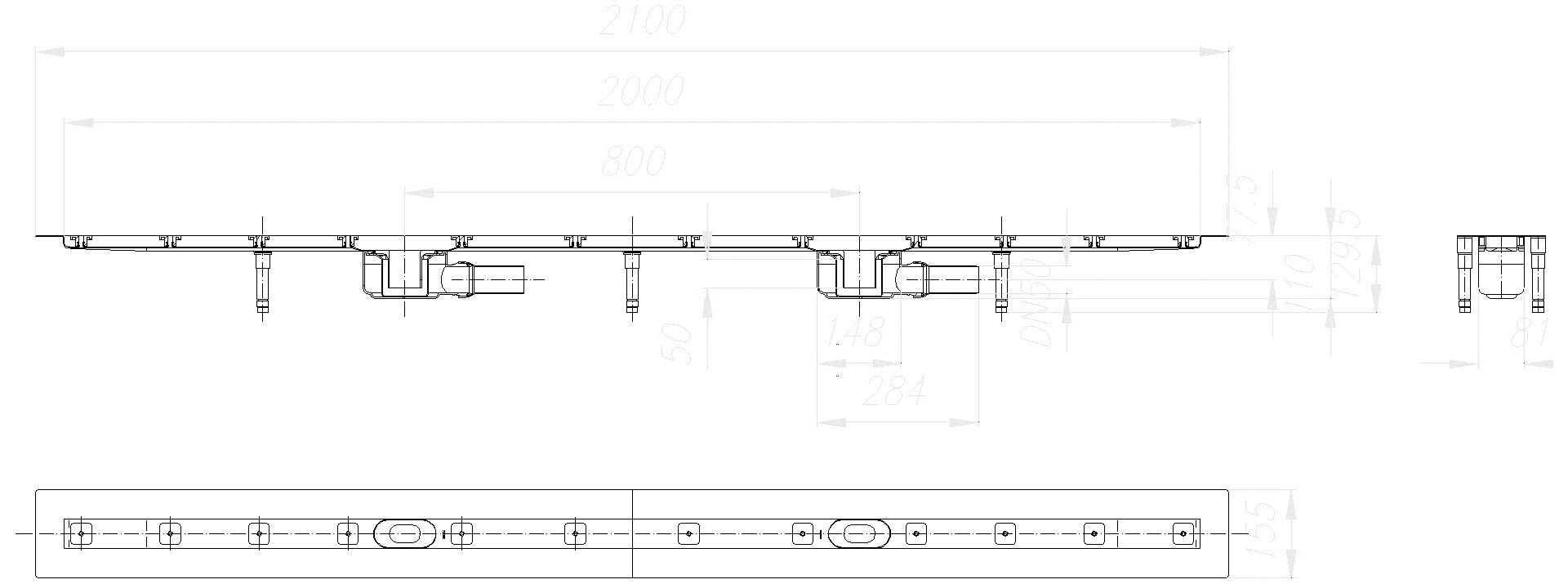 DALLMER Duschrinne CeraLine F Duo 2000 mm, DN 50