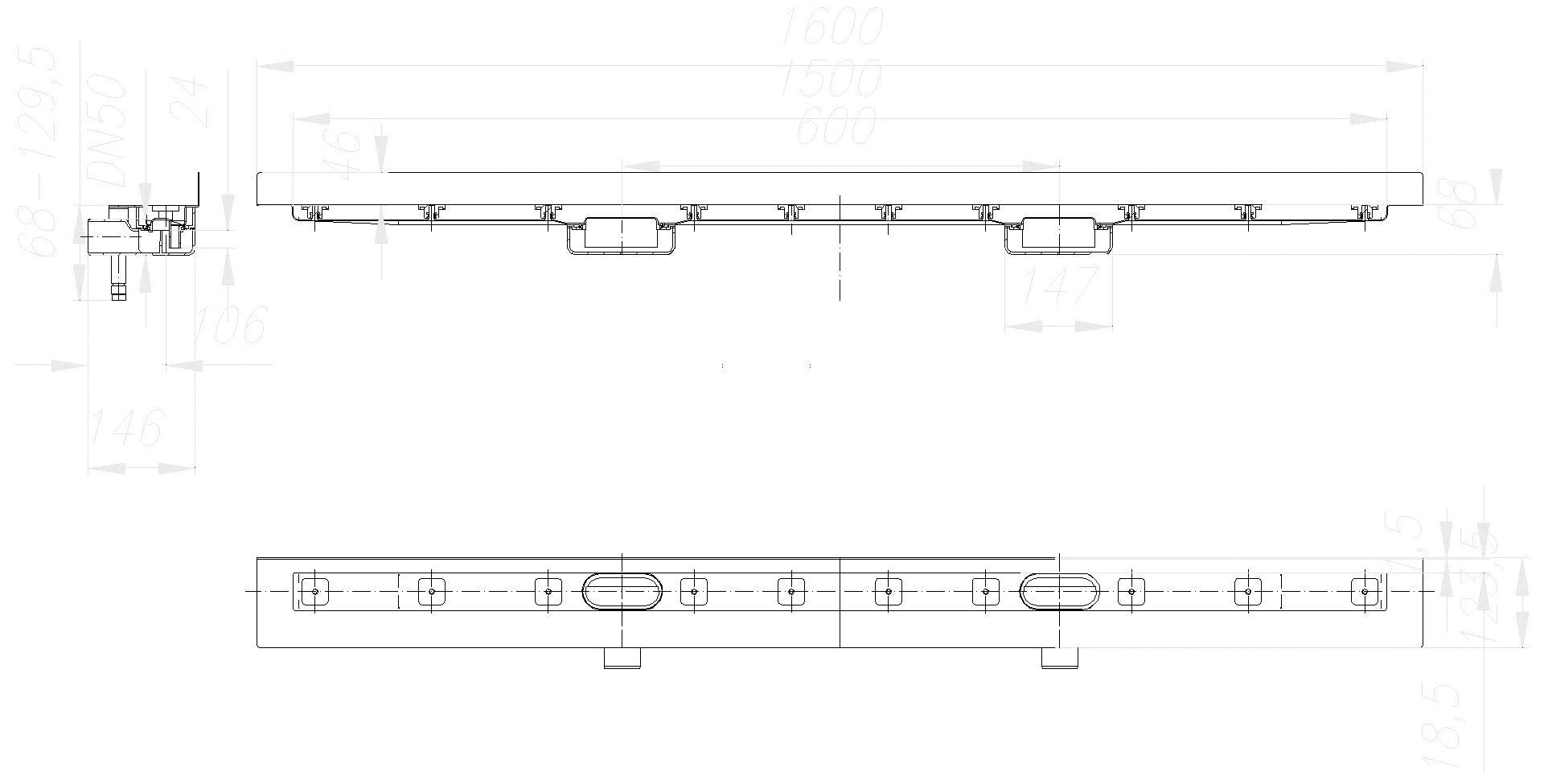 DALLMER Duschrinne CeraLine Nano W Duo 1500 mm, DN 50