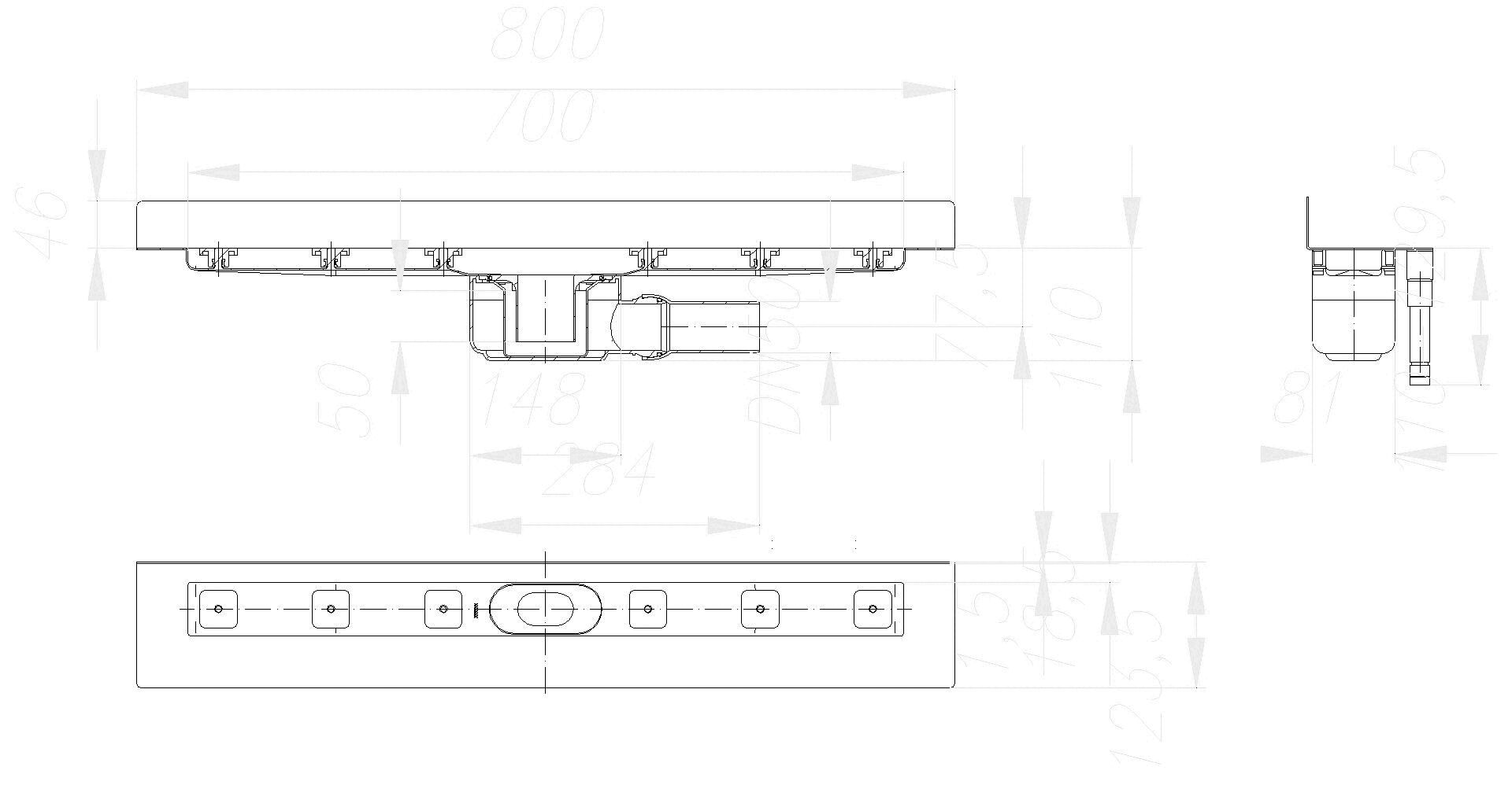 DALLMER Duschrinne CeraLine W 700 mm, DN 50