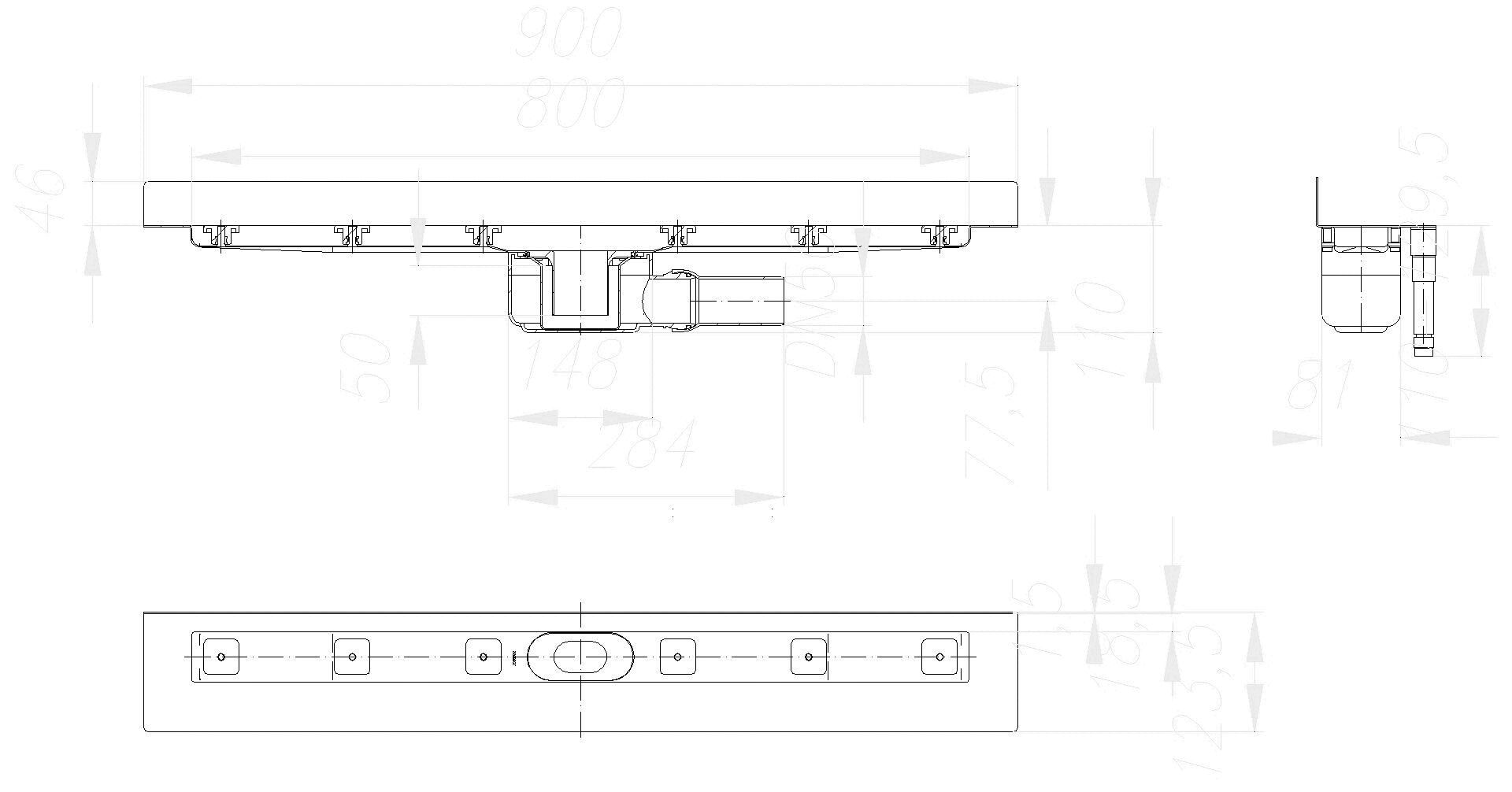 DALLMER Duschrinne CeraLine W 800 mm, DN 50