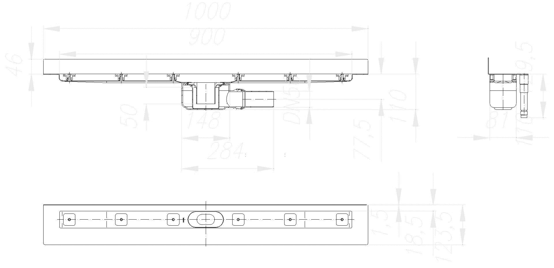 DALLMER Duschrinne CeraLine W 900 mm, DN 50