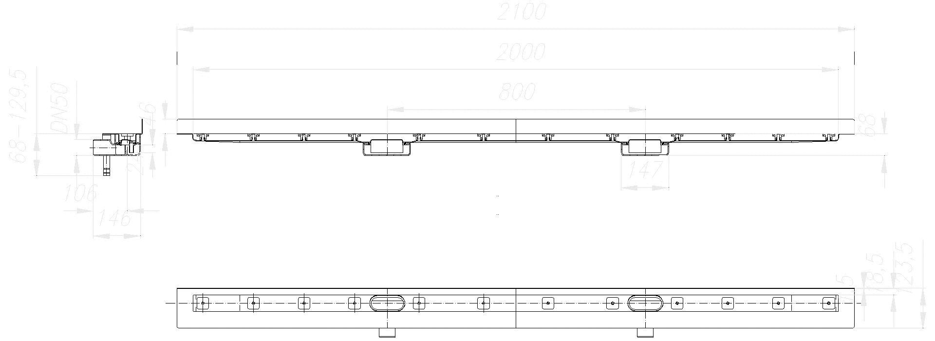 DALLMER Duschrinne CeraLine Nano W Duo 2000 mm, DN 50