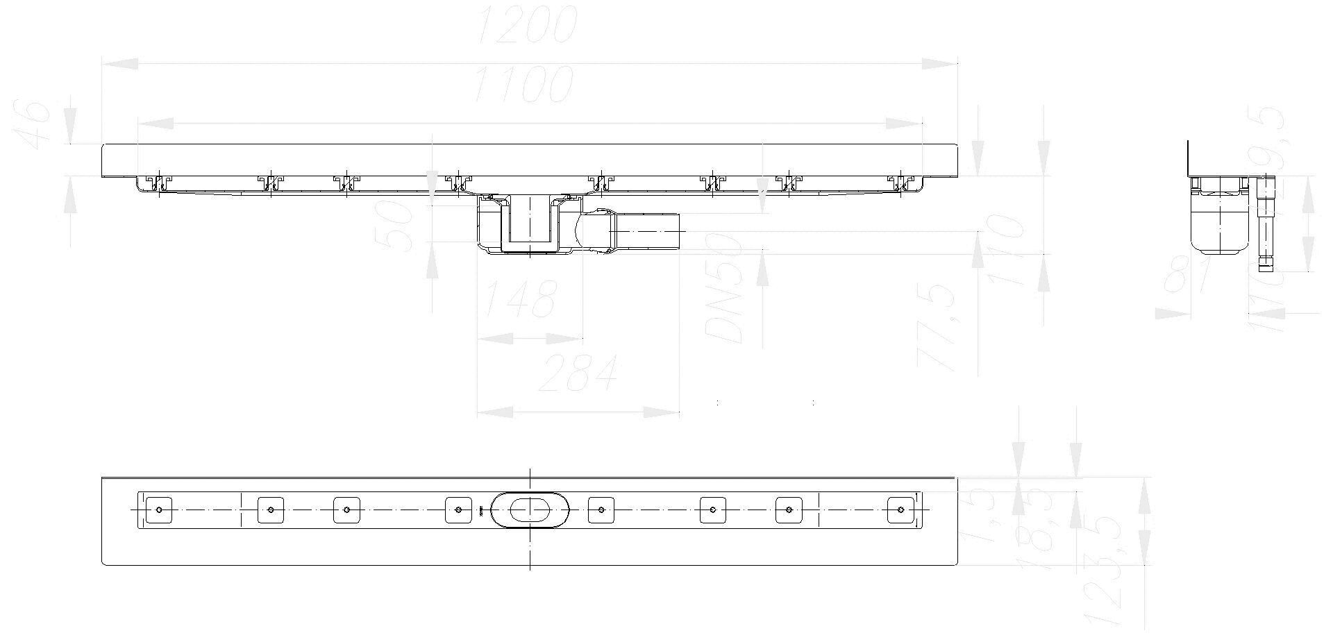 DALLMER Duschrinne CeraLine W 1100 mm, DN 50