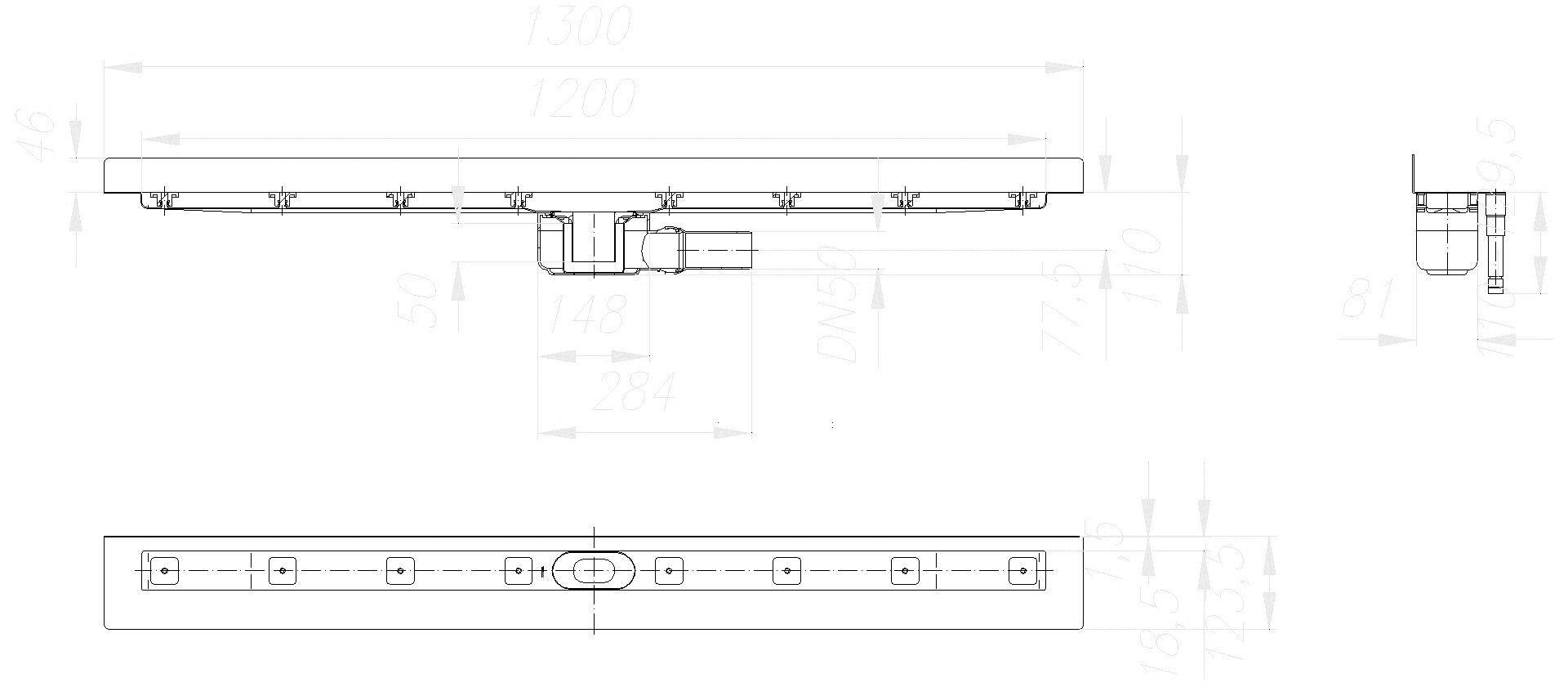 DALLMER Duschrinne CeraLine W 1200 mm, DN 50