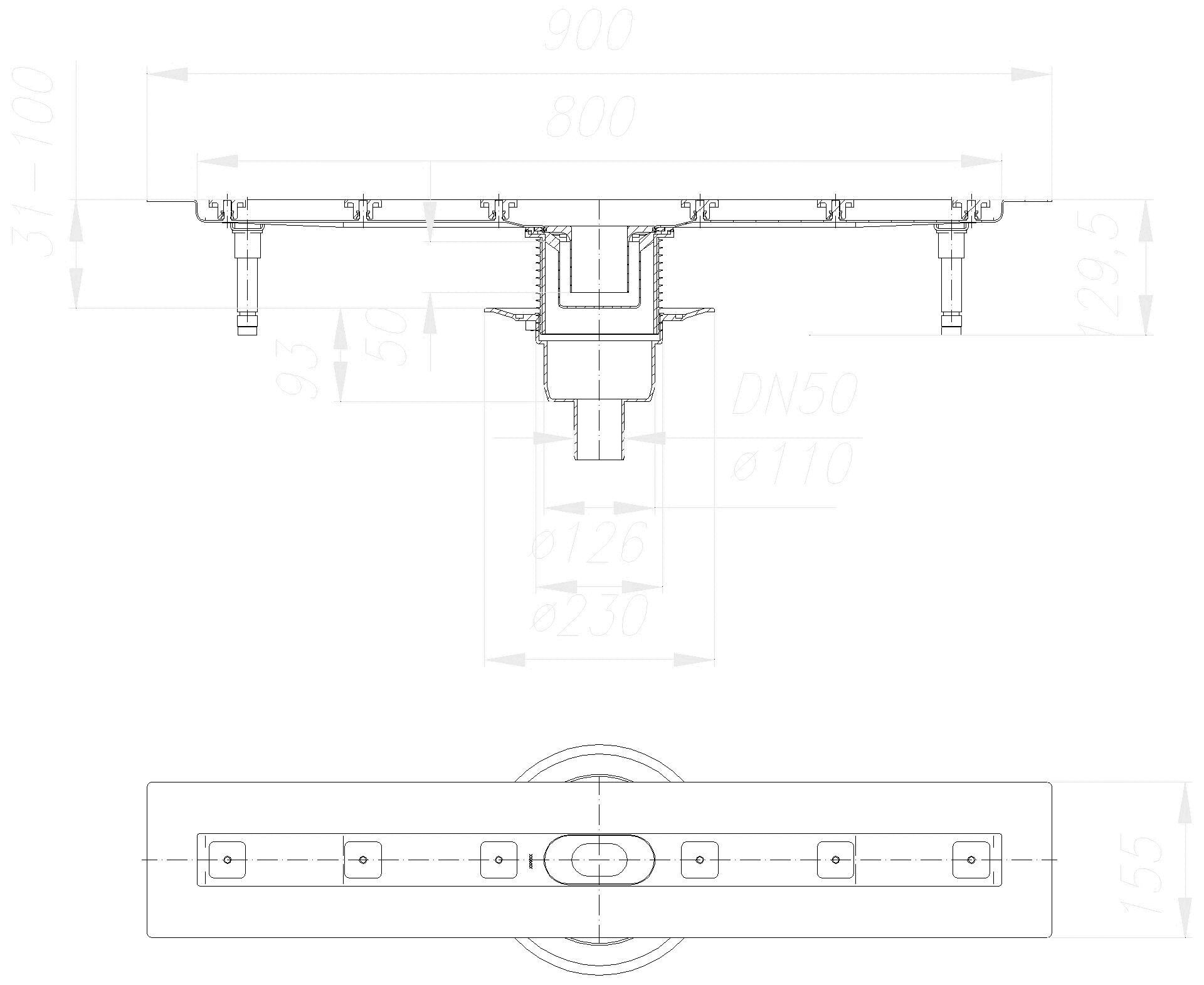 Dallmer - DALLMER Duschrinne CeraLine senkr. F 800 mm, DN 50