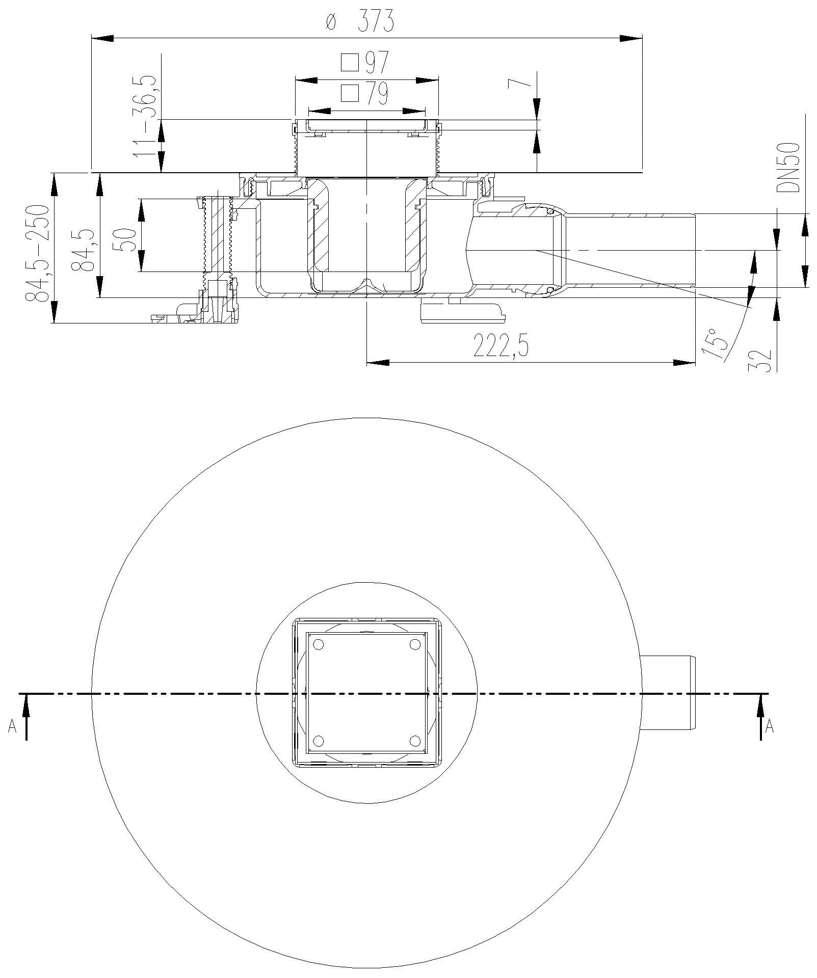DALLMER Bodenablauf DallDrain Individual, DN 50, 100 x 100 mm
