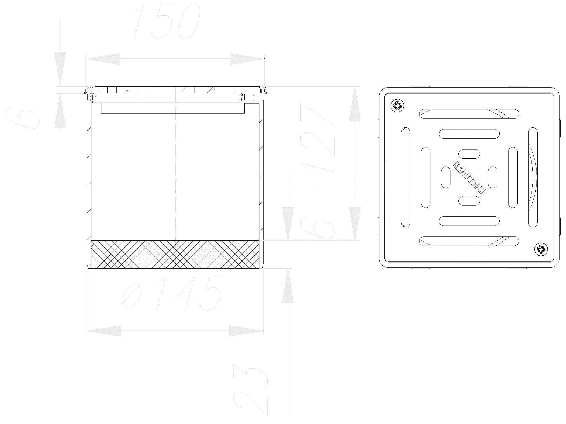 DALLMER Aufsatz VES 15, seitenverst., Rost verschr., 150 x 150 mm