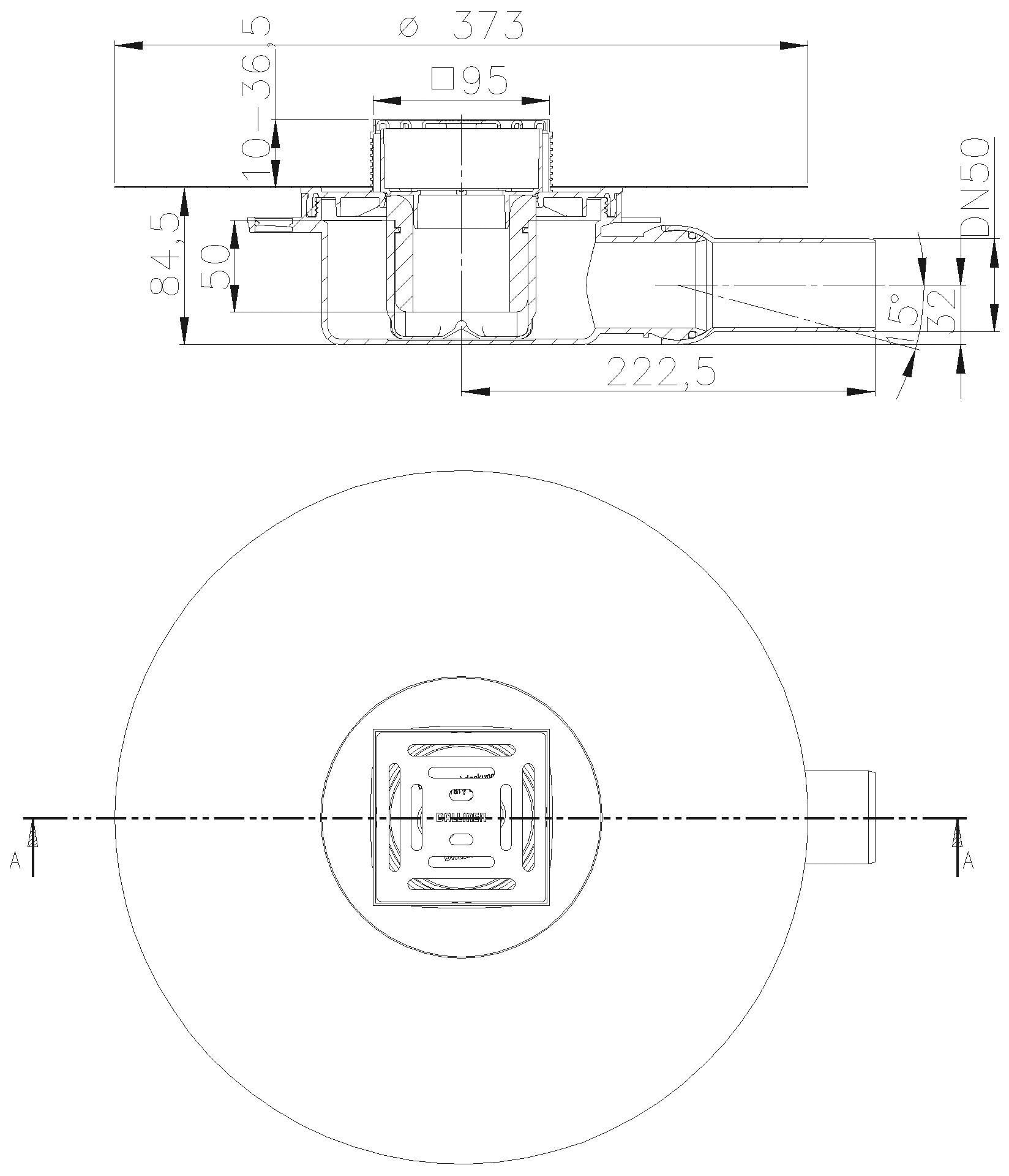 DALLMER Bodenablauf DallDrain Pure OM, DN 50, 100 x 100 mm