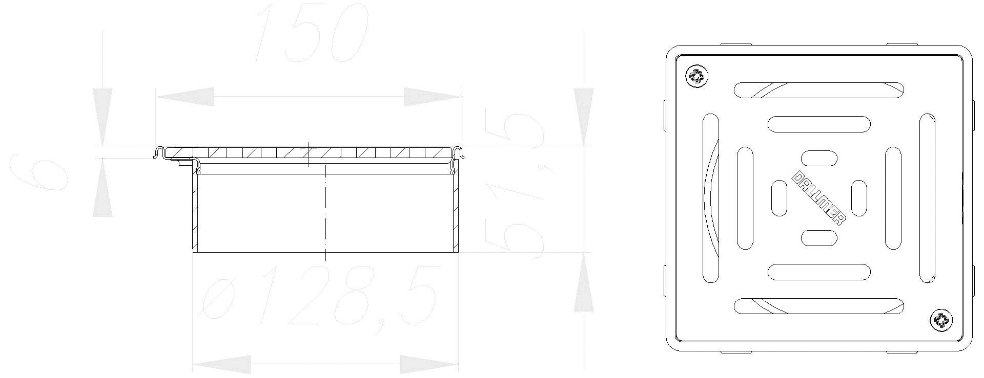 DALLMER Aufsatz VS 15 seitenverstellbar Rost verschr., 150 x 150 mm