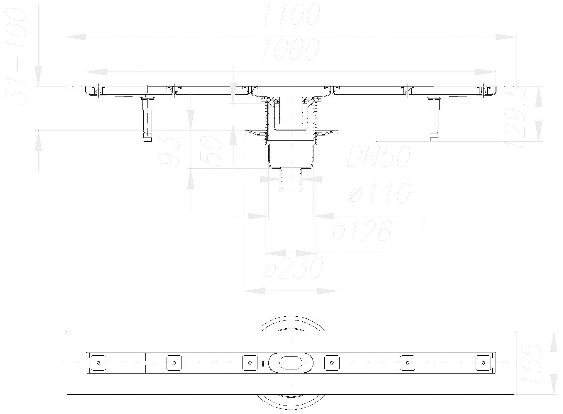 DALLMER Duschrinne CeraLine senkr. F 1000 mm, DN 50