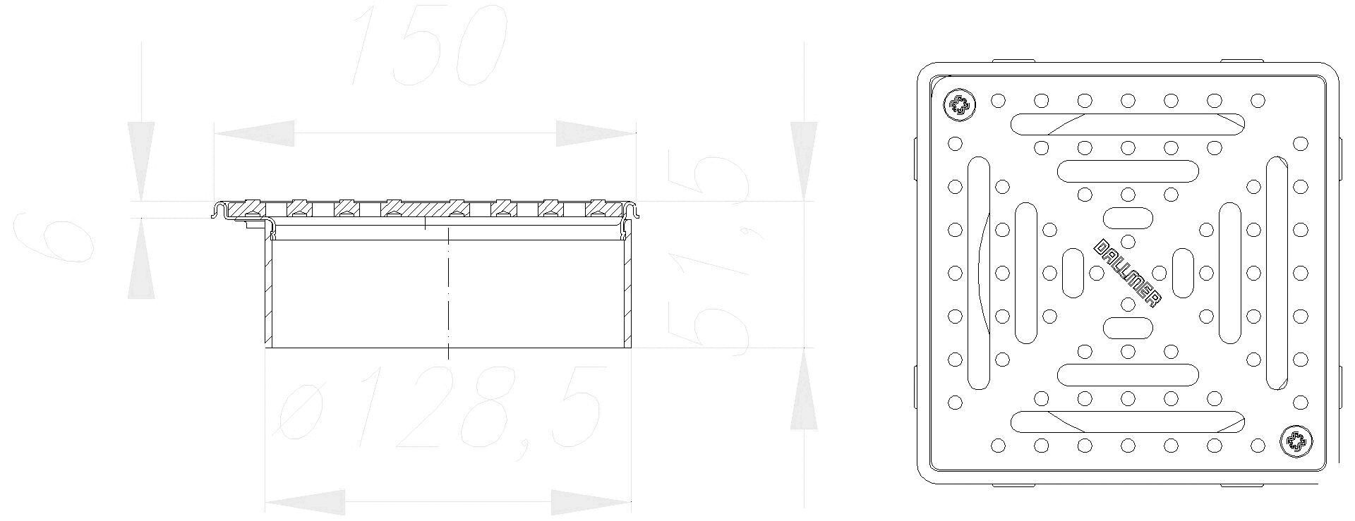 DALLMER Aufsatz VSR 15, Rost massiv, rutschh., verschr., 150 x 150 mm