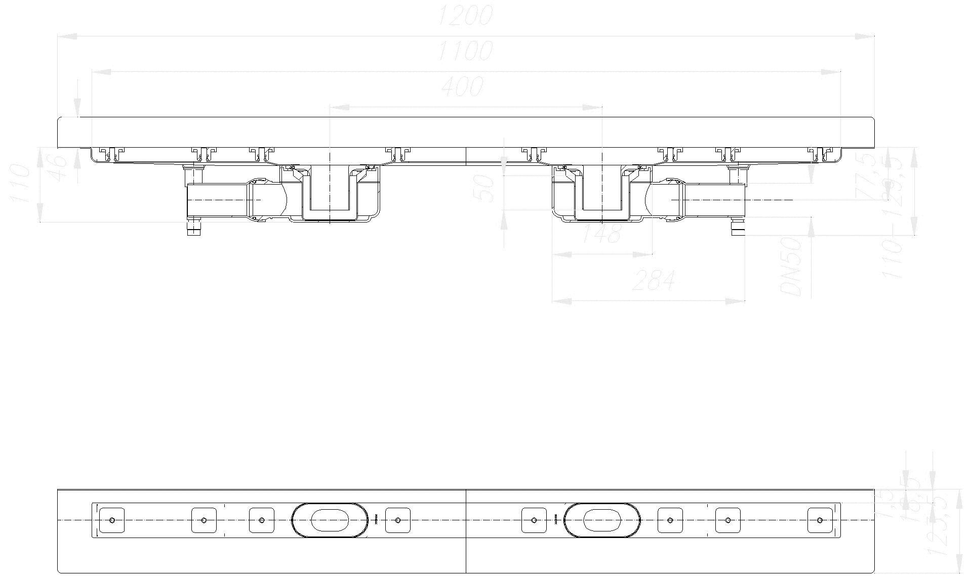 DALLMER Duschrinne CeraLine W Duo 1100 mm, DN 50
