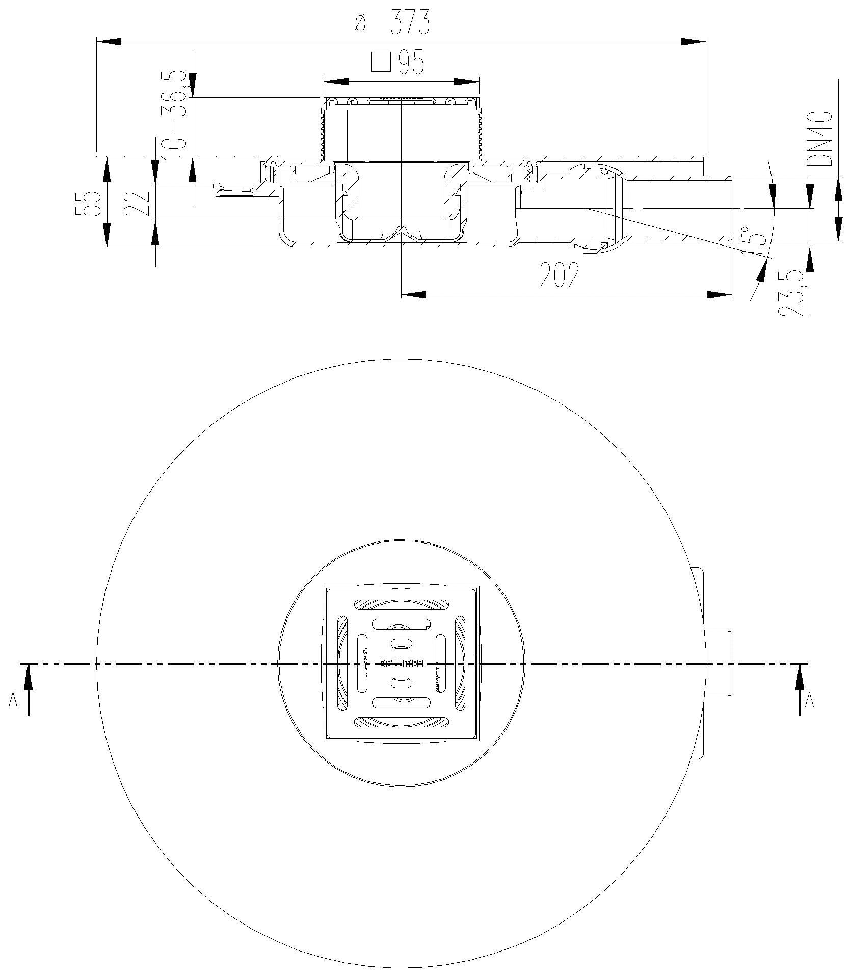 Dallmer - DALLMER Bodenablauf DallDrain Pure Plan OM, DN 40, 100 x 100 mm