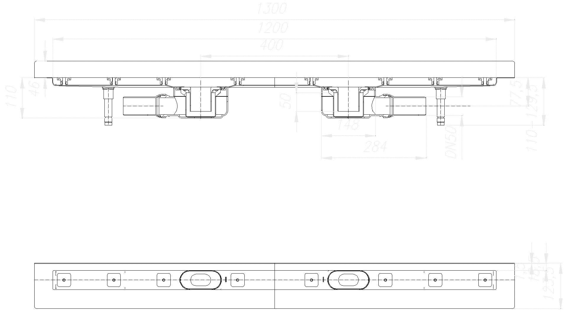 DALLMER Duschrinne CeraLine W Duo 1200 mm, DN 50