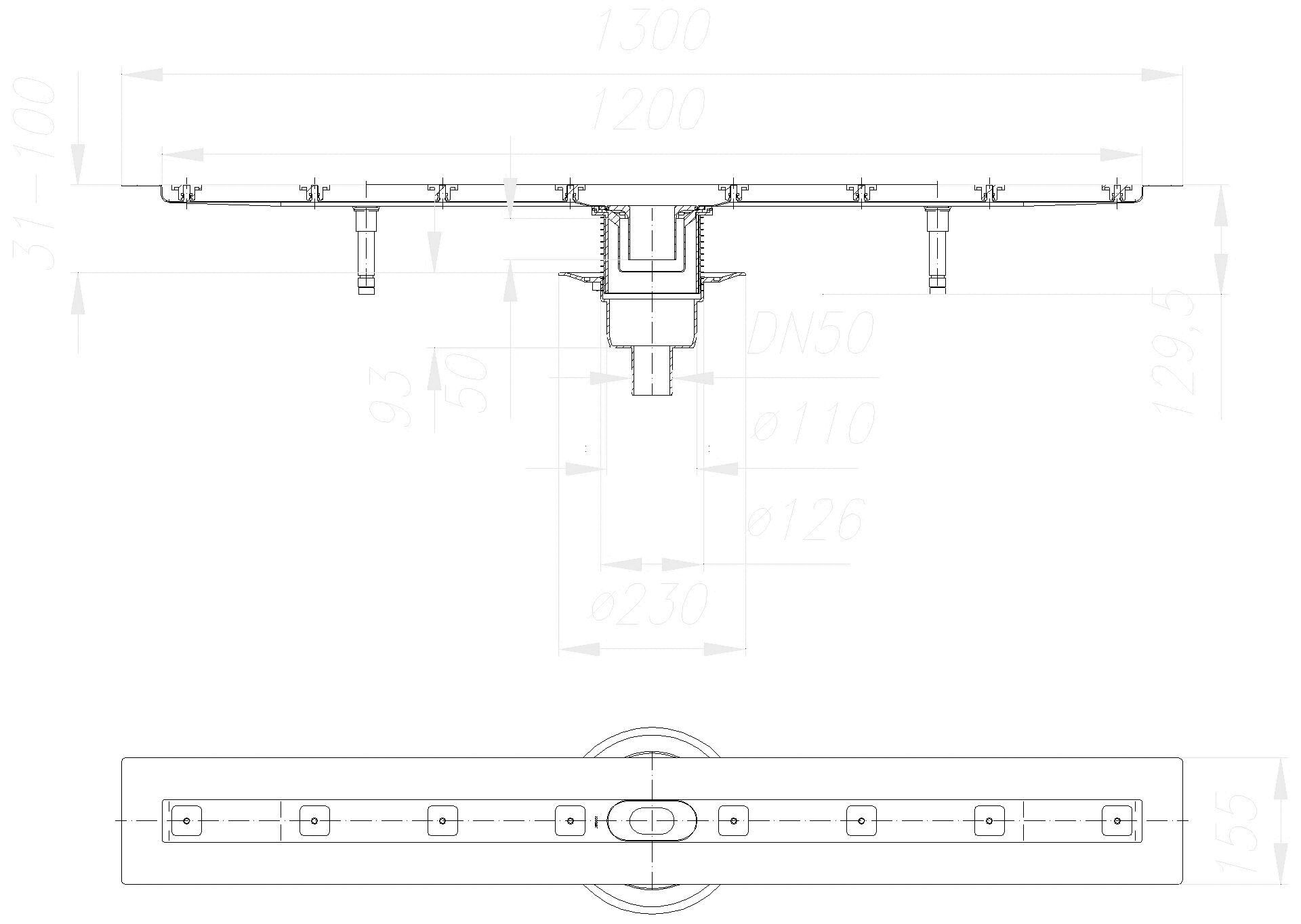DALLMER Duschrinne CeraLine senkr. F 1200 mm, DN 50