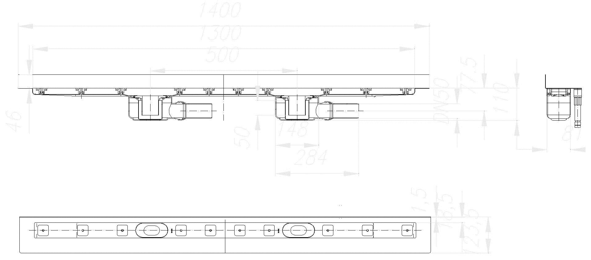 DALLMER Duschrinne CeraLine W Duo 1300 mm, DN 50