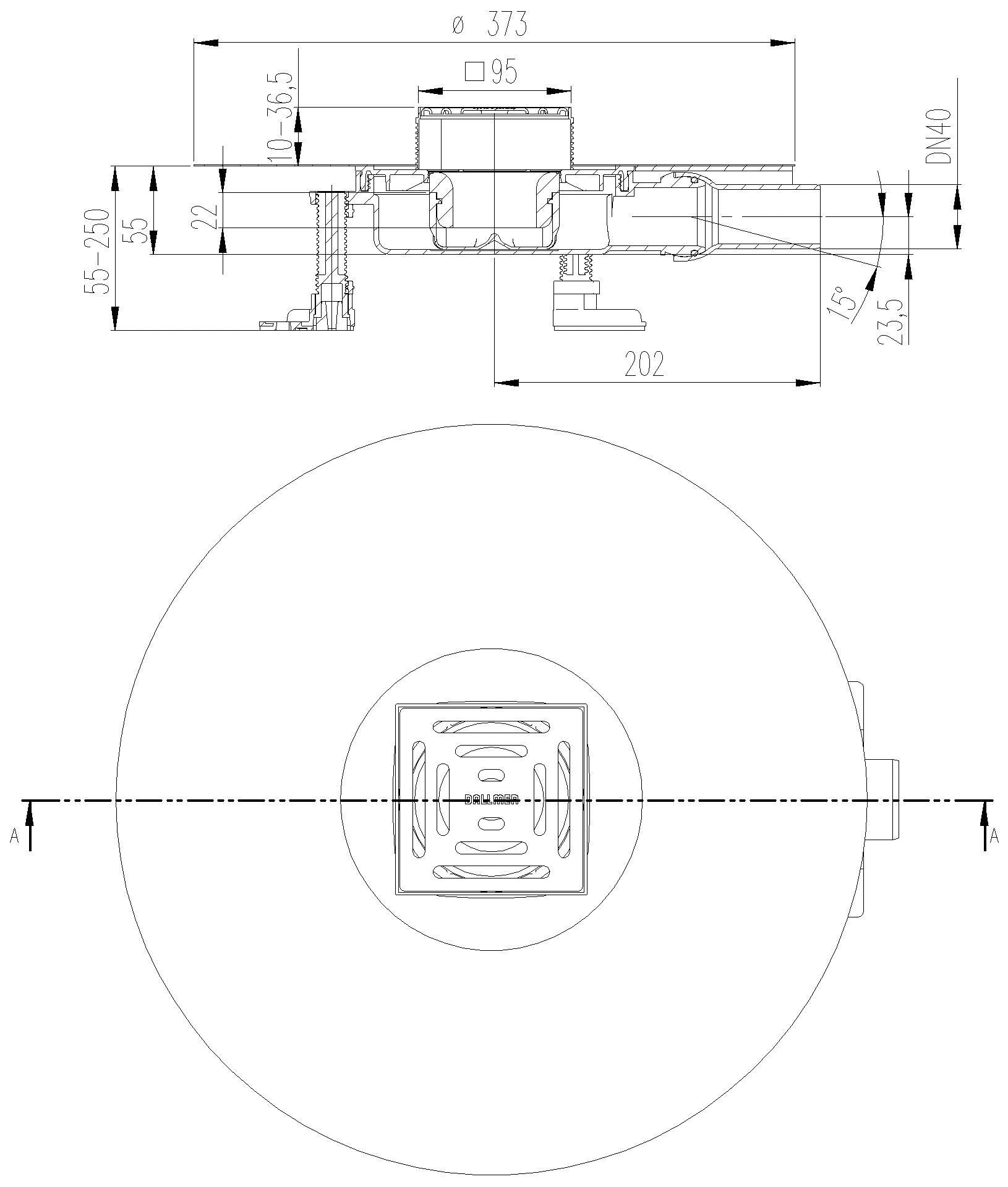 DALLMER Bodenablauf DallDrain Pure Plan, DN 40, 100 x 100 mm