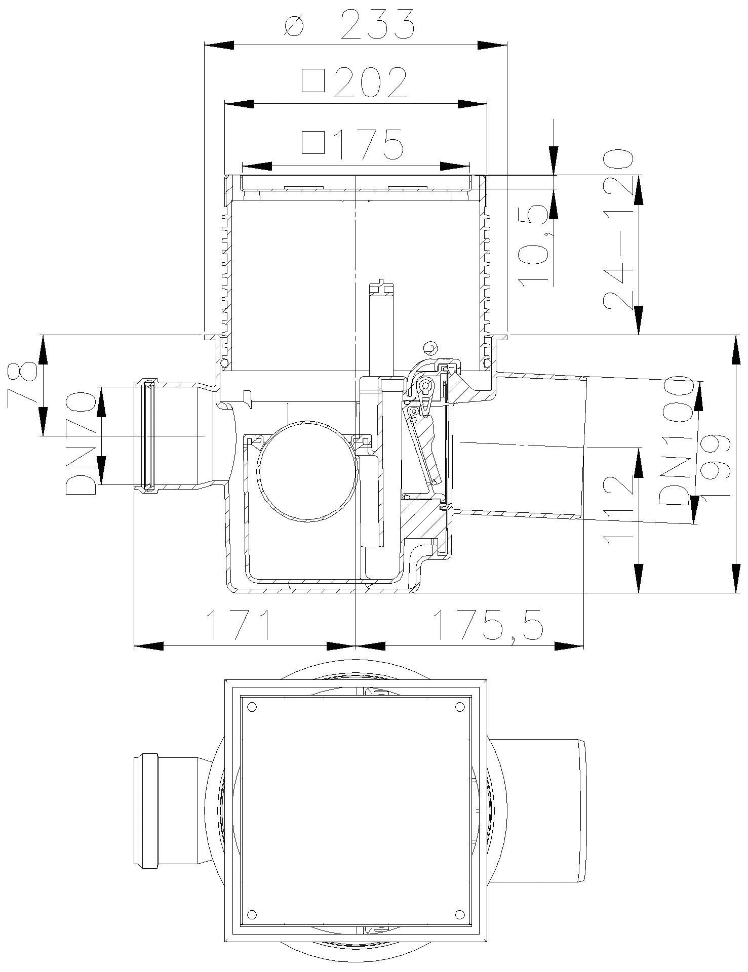 DALLMER Rückstau-Kellerablauf DallSafe 200/1 Stone, DN 100, 200 x 200 mm